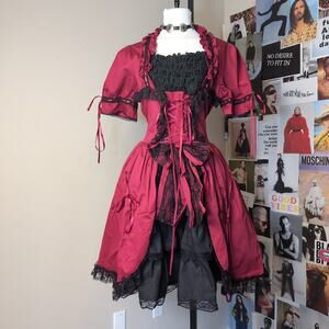 Gothic Lolita Ruffled Lace-Up Dress Costume Victorian